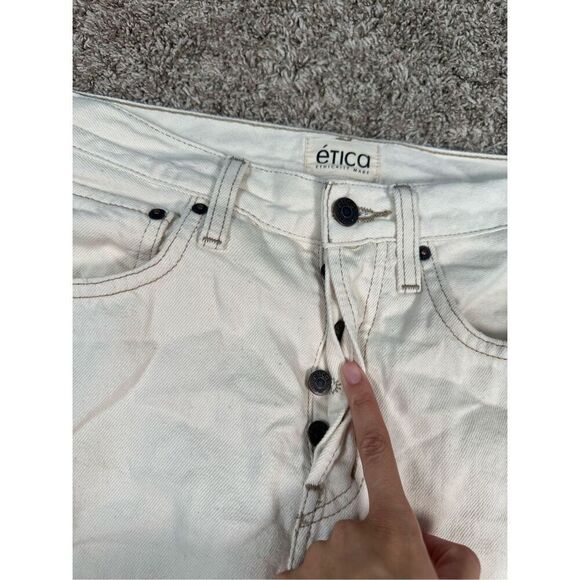 Ética Altin Loose Fit Jeans Natural Denim Mid Rise Relaxed Leg Frayed Hem 27 - Picture 11 of 16
